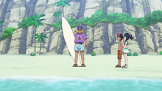 Surfista farsante en la Isla de Gholdengo.