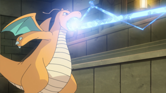 Dragonite de Iris usando rayo hielo.