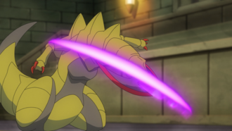 Haxorus de Iris usando psicocorte.