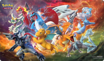 Ilustración de varios Pokémon de tipo dragón (y Charizard)