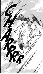 Charizard de Blue/Charizard de Azul usando lanzallamas.